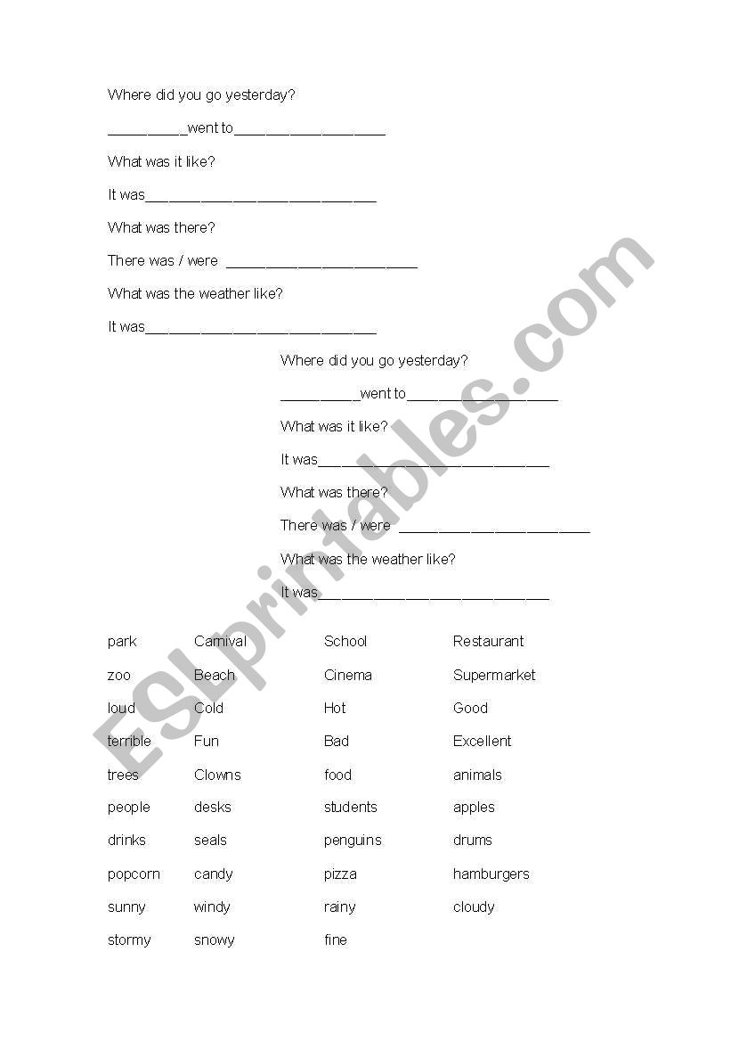 Where did you go yesterday? worksheet