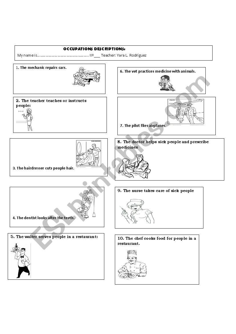 OCCUPATIONS DESCRIPTIONS  worksheet