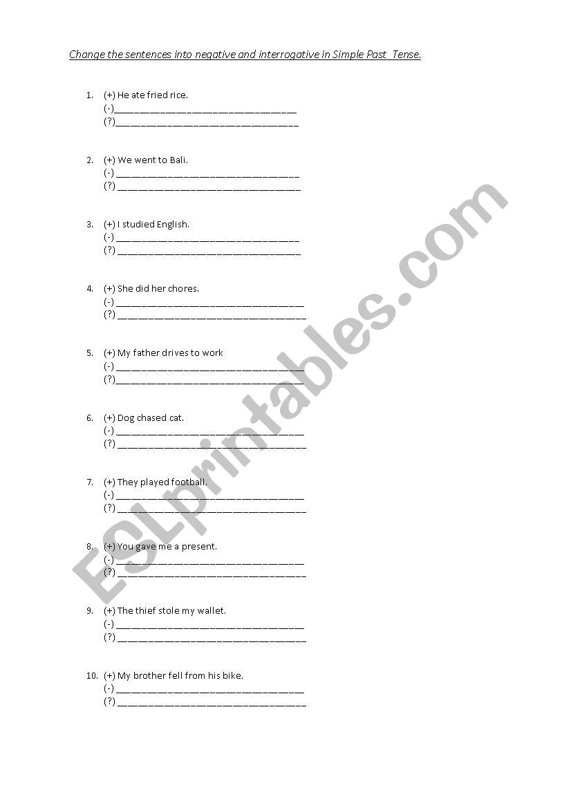 Simple Past Tense worksheet