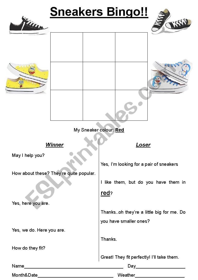 Sneaker bingo deals