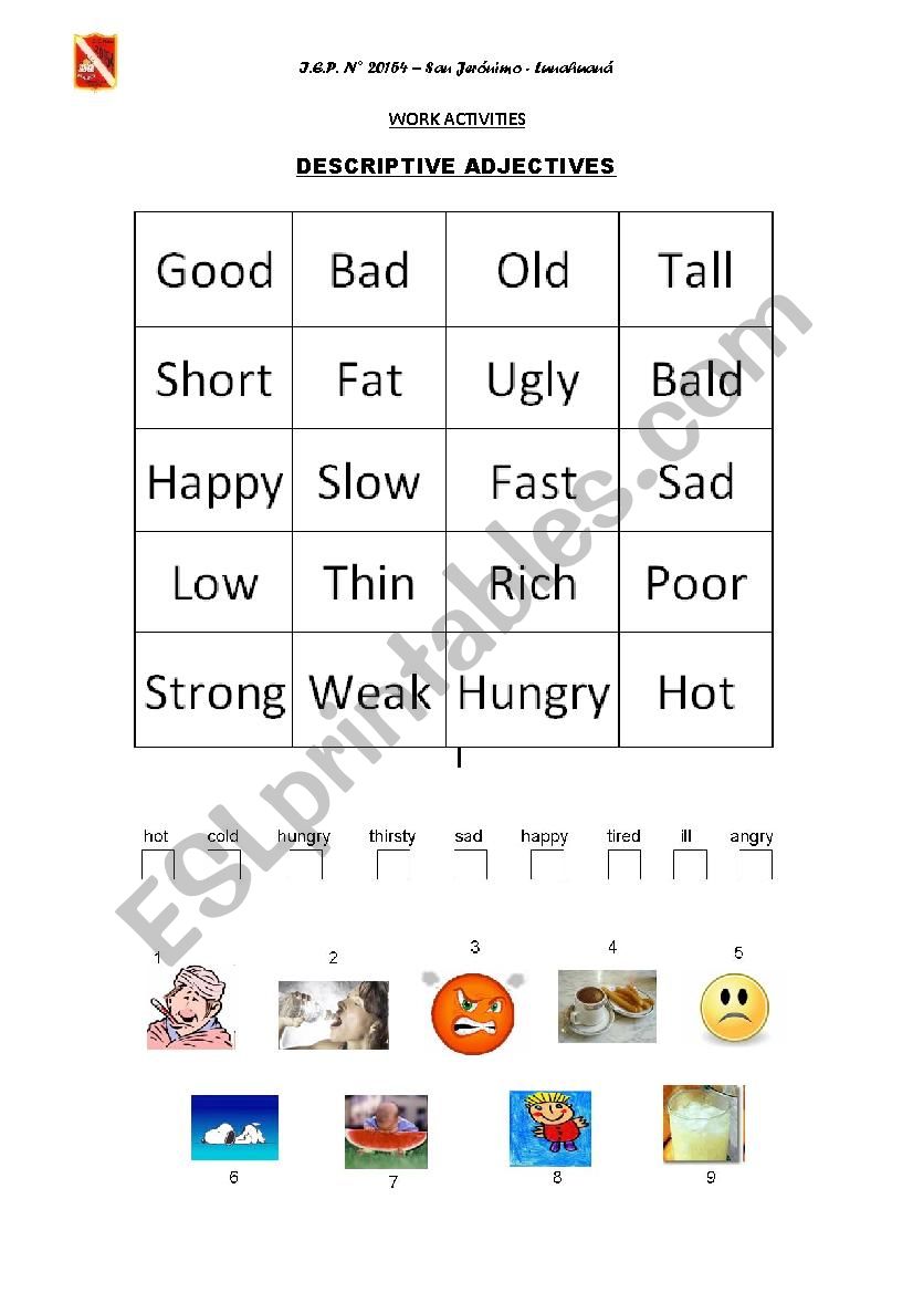 aDJETIVES worksheet