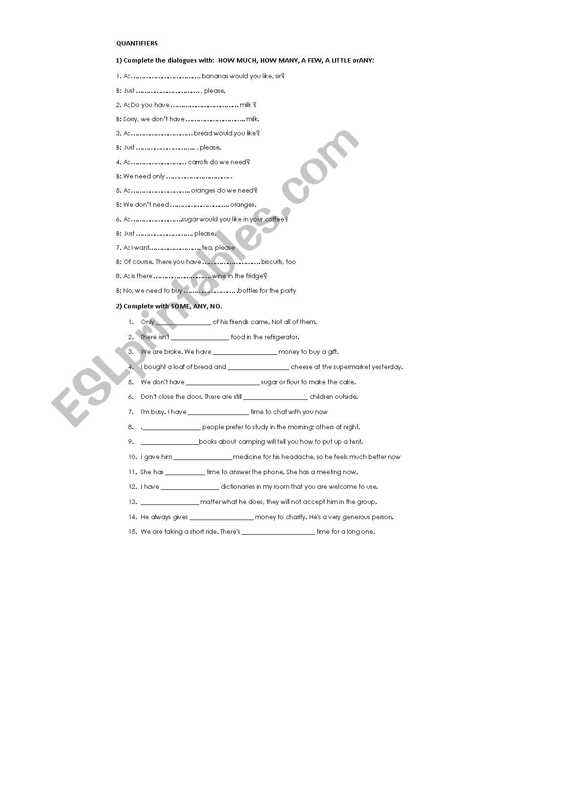 QUANTIFIERS worksheet