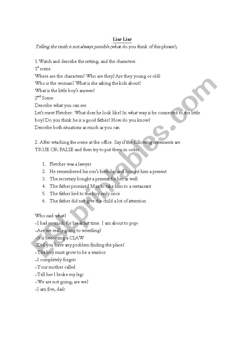 Liar Liar  worksheet