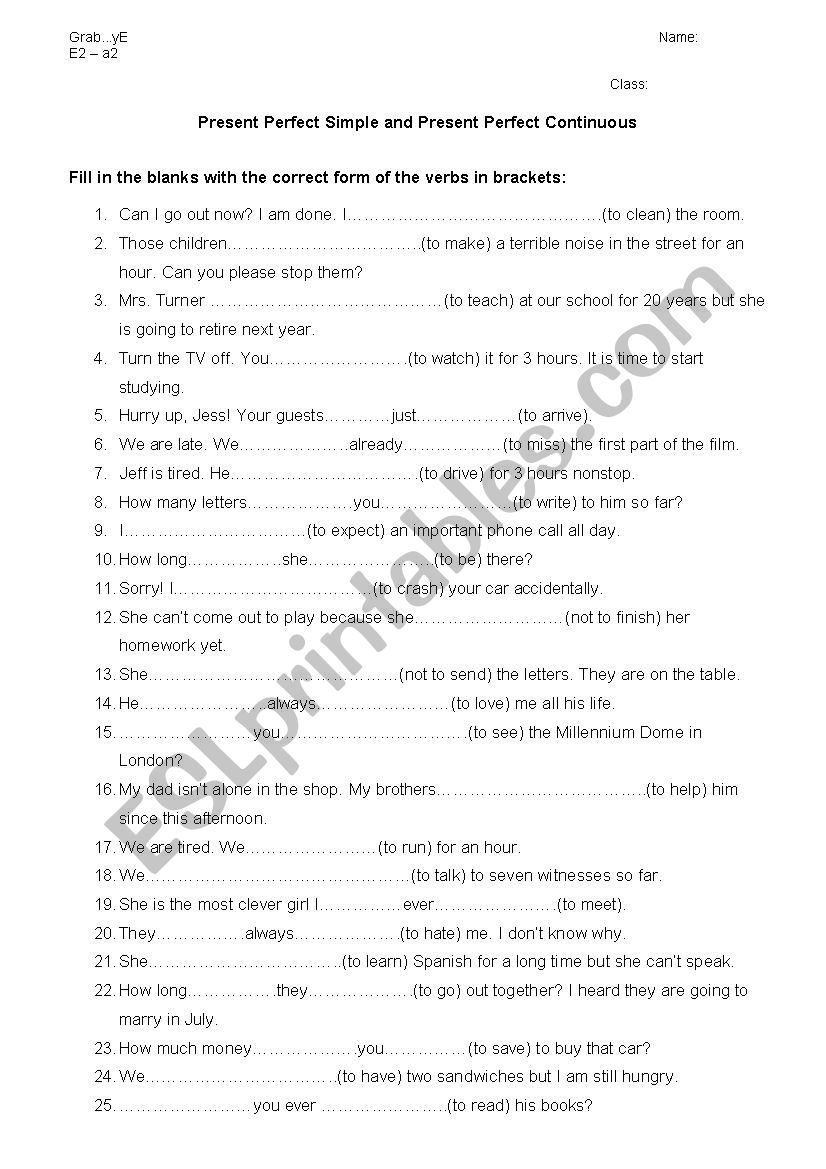 present perfect worksheet