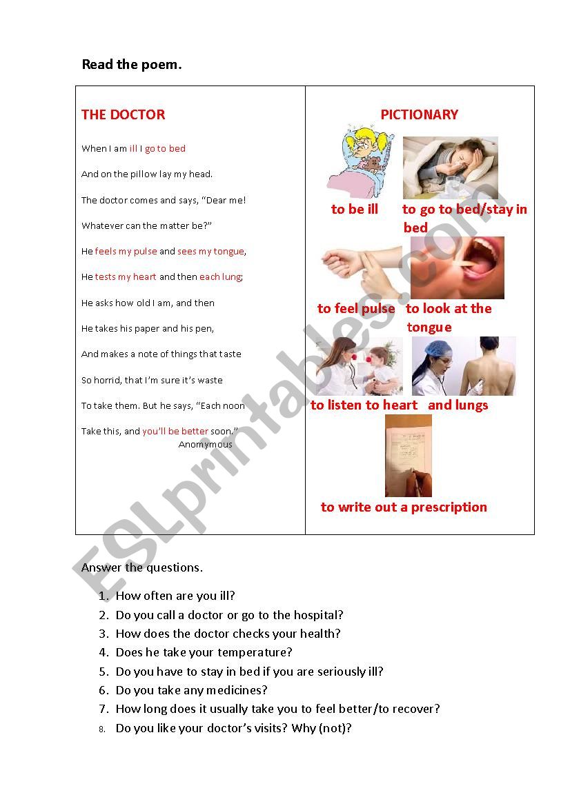 DOCTOR ( a poem) worksheet