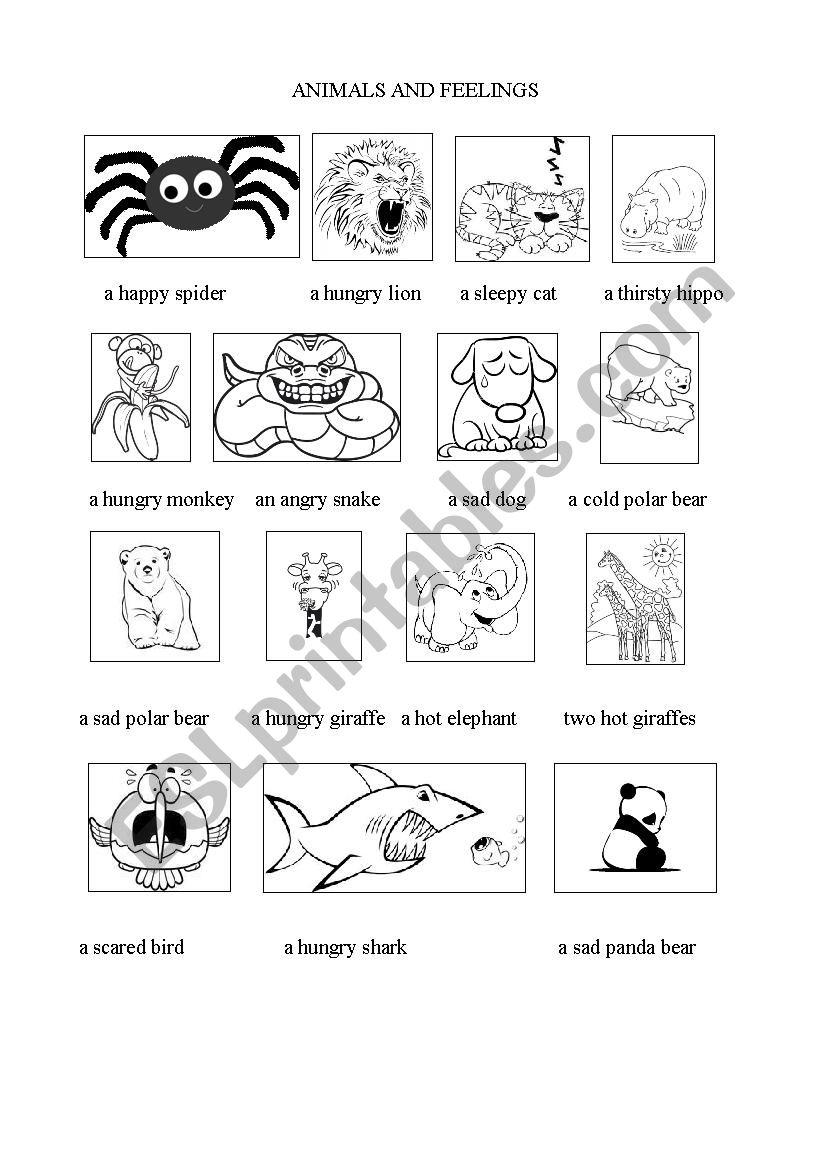 Animals and feelings worksheet