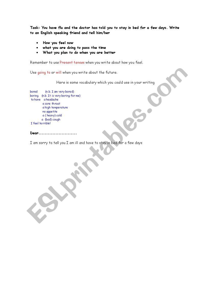 WRITING TASK worksheet