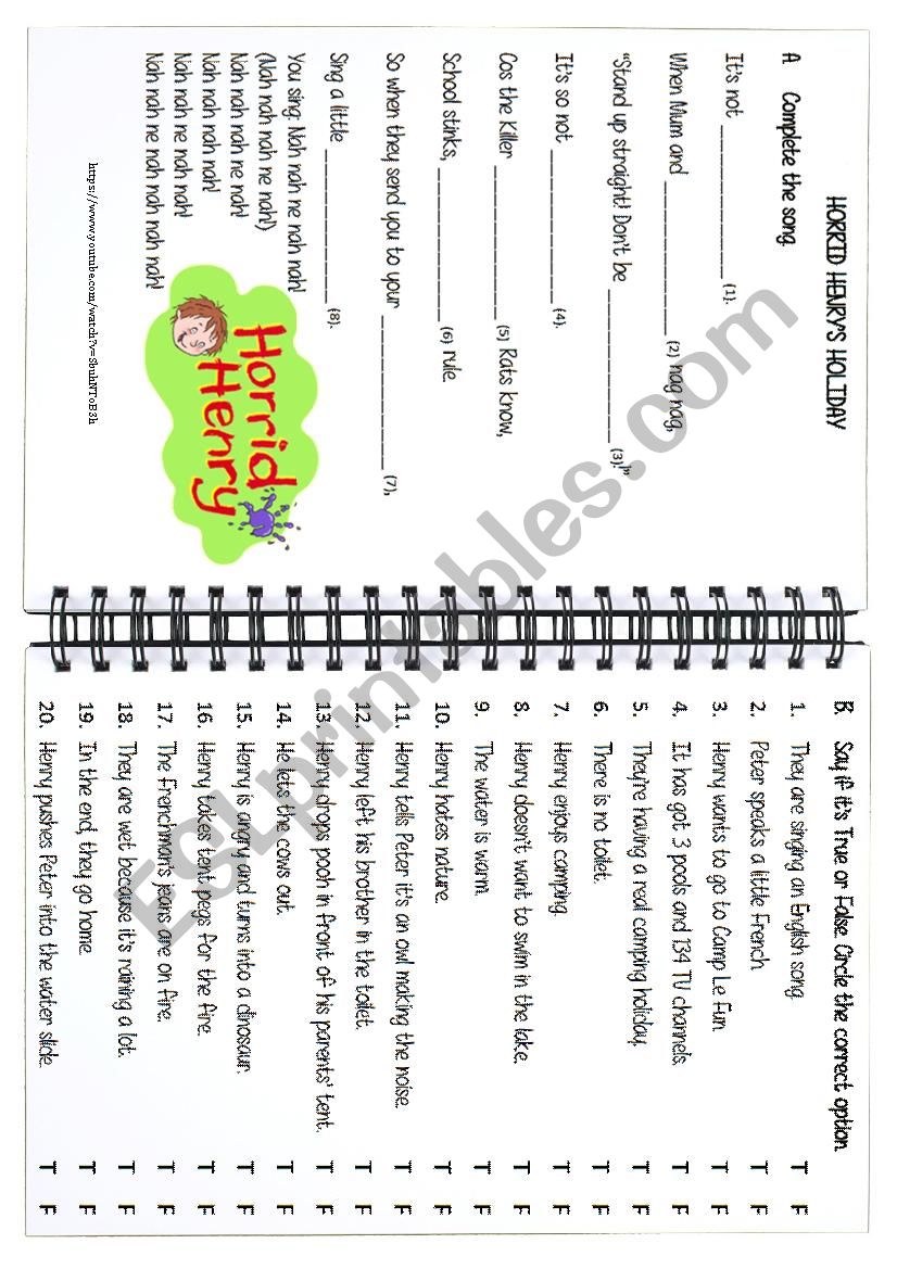 Horrid HenryÂ´s Holiday worksheet