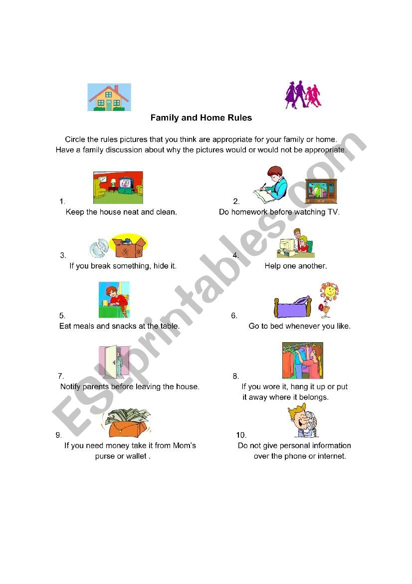 house and family rules worksheet