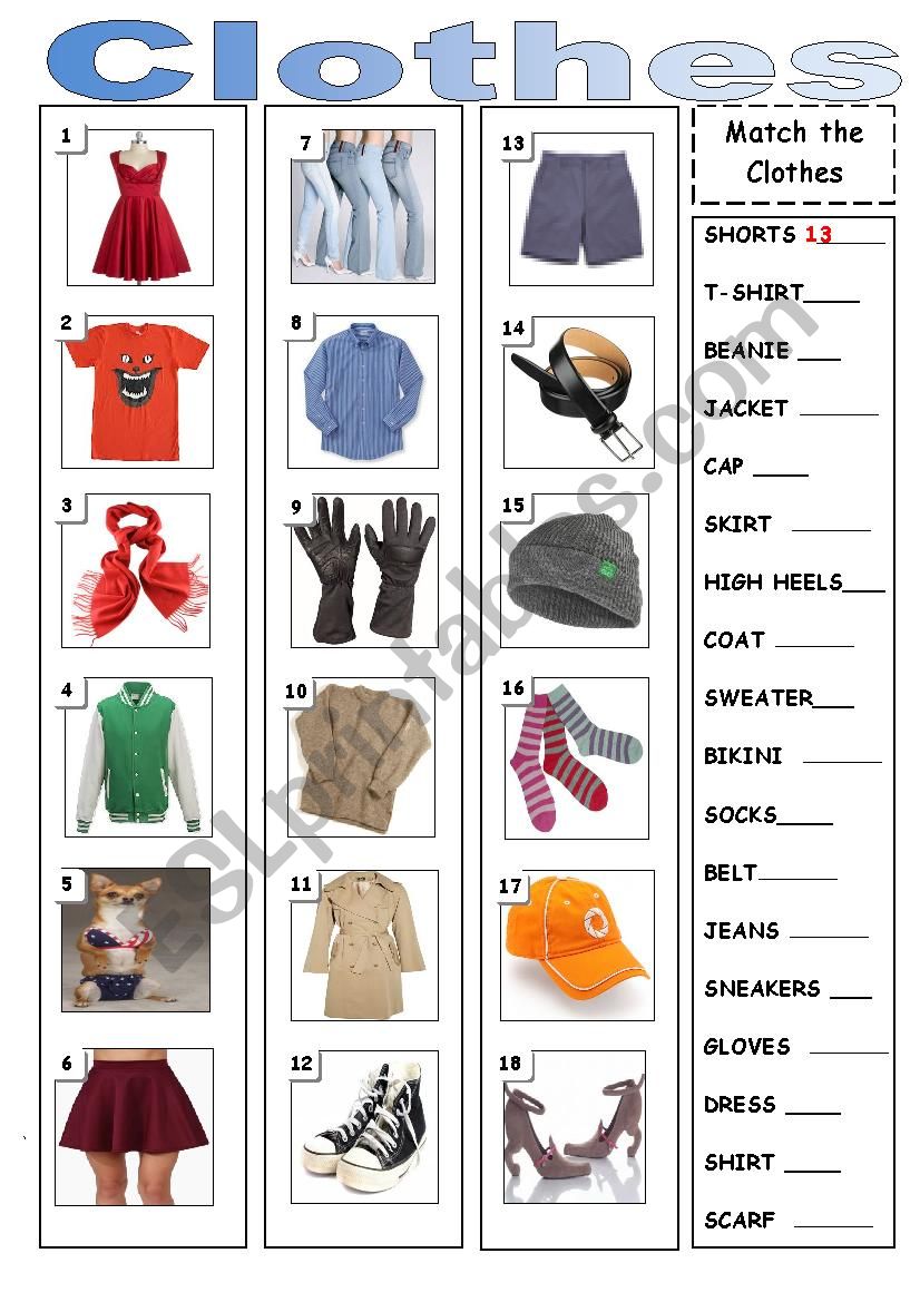 clothes worksheet