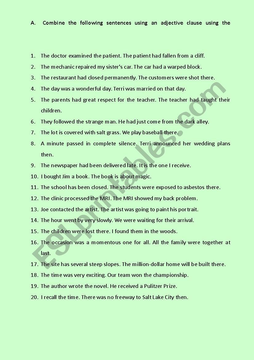 Relative Clause worksheet