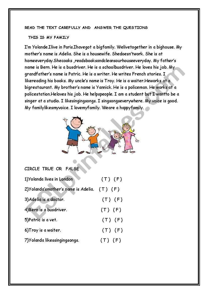 reading comprehension worksheet