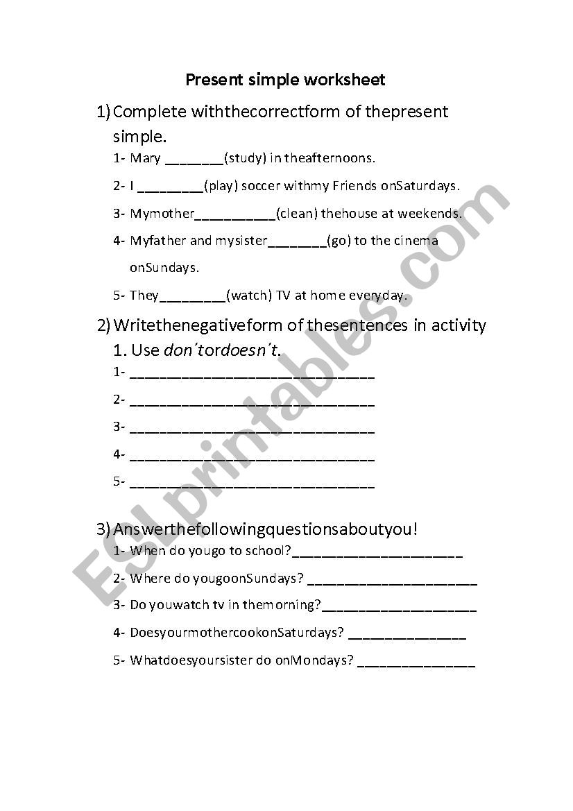 Present Simple worksheet worksheet