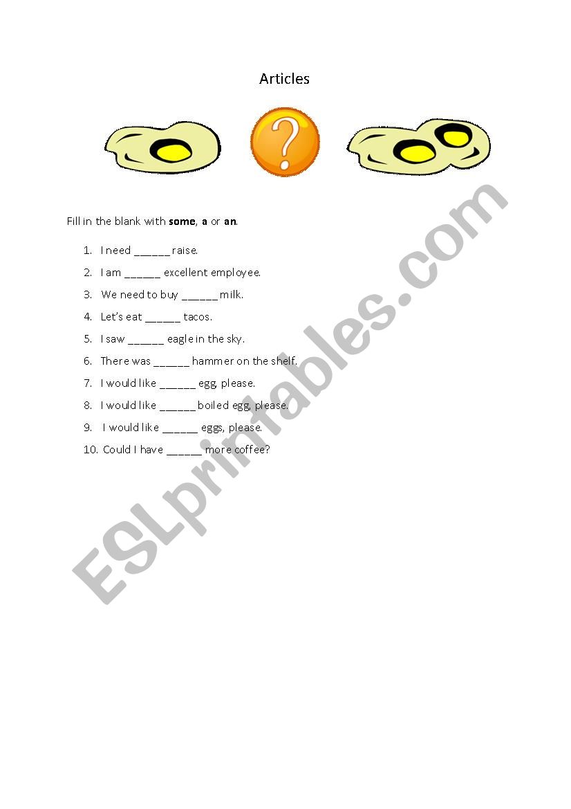 Articles - a, an, some worksheet