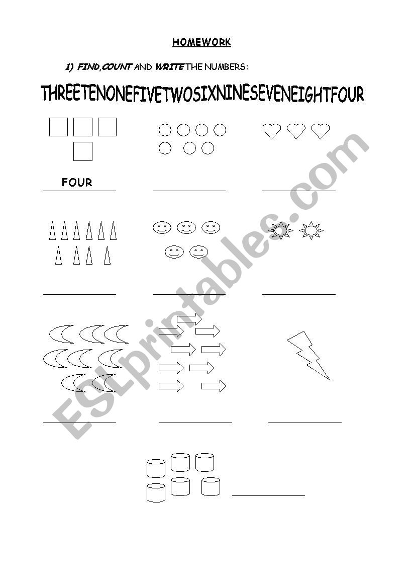 homework, numbers, greetings worksheet