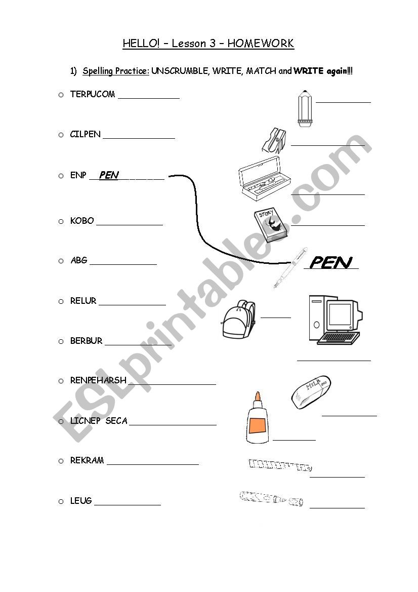 school objects, days of the week, personal questions