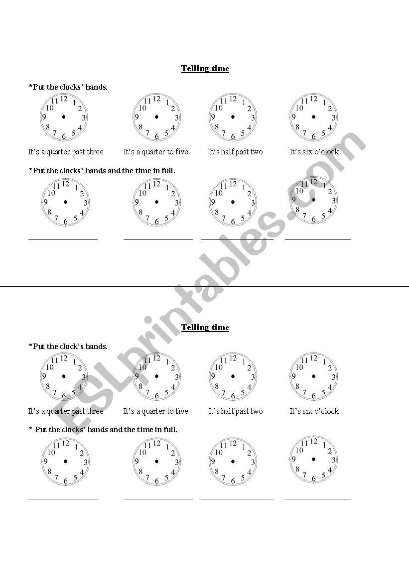 telling time worksheet