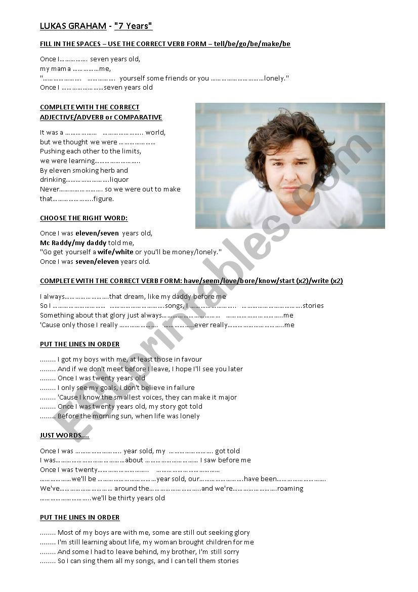 Lukas Graham - Seven Years worksheet