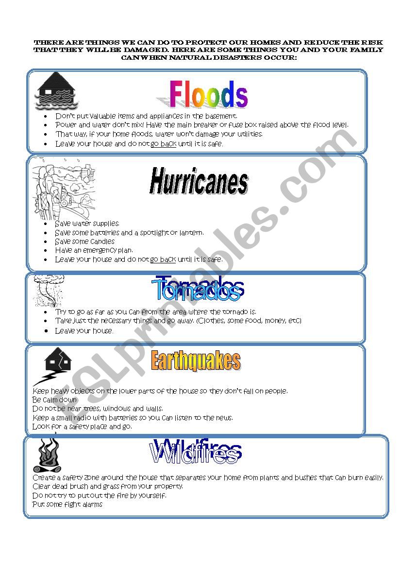 There are things we can do to protect our homes and reduce the risk that they will be damaged. Here are some things you and your family can when natural disasters occur: