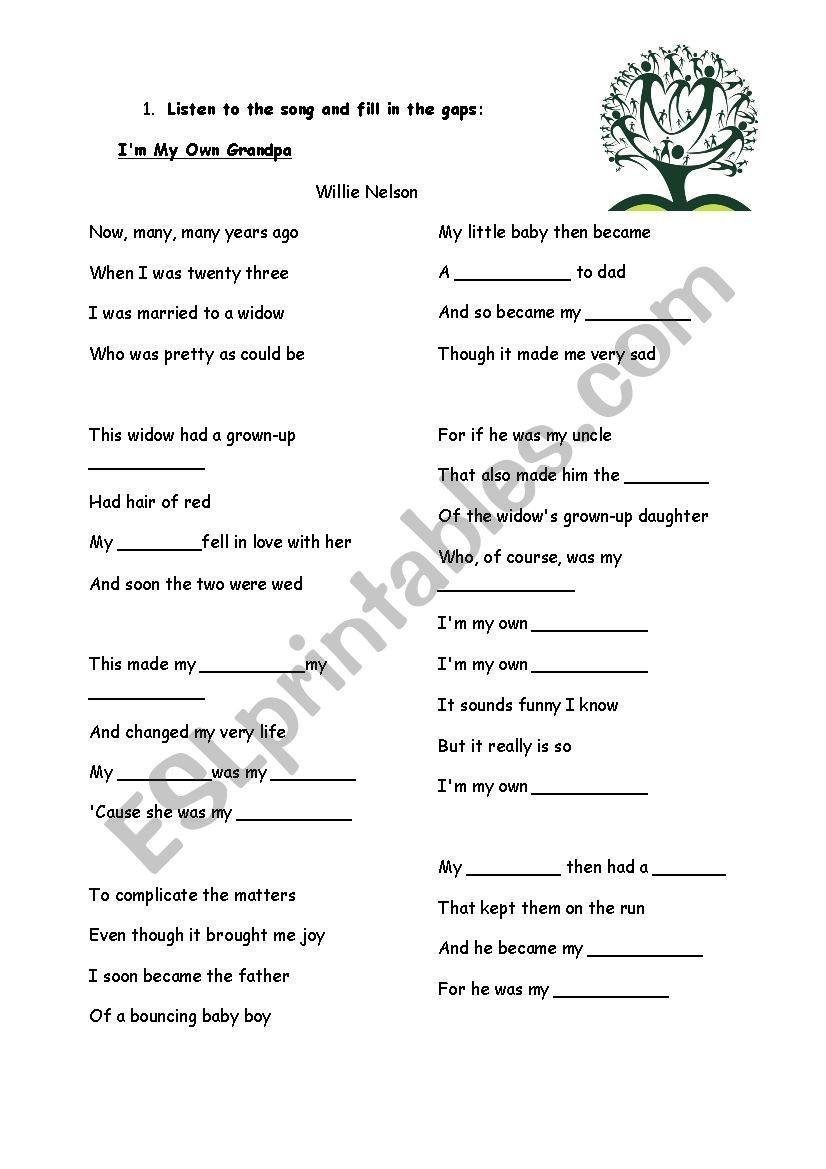 Song - Im my own Grandpa worksheet