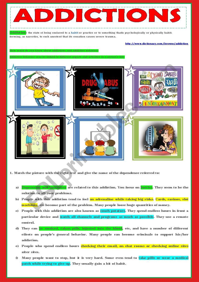 ADDICTIONS - matching exercise