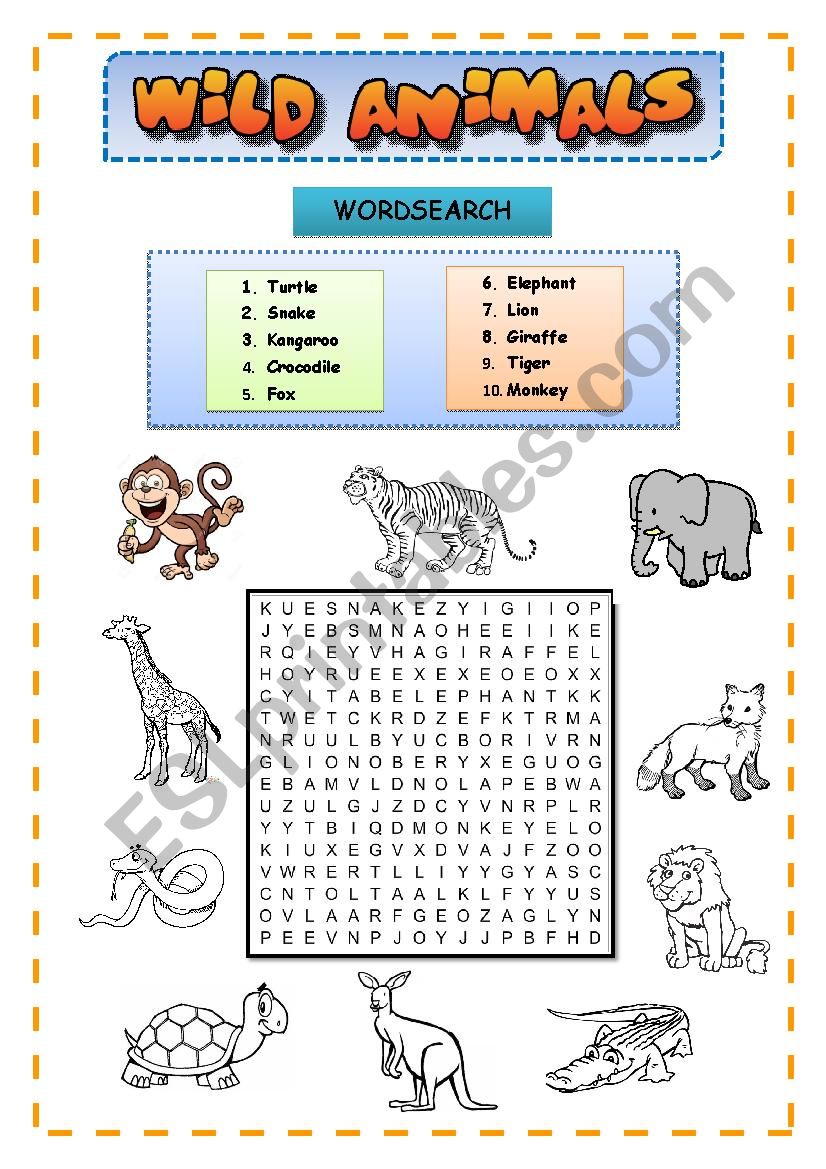 Wild Animals - Wordsearch worksheet