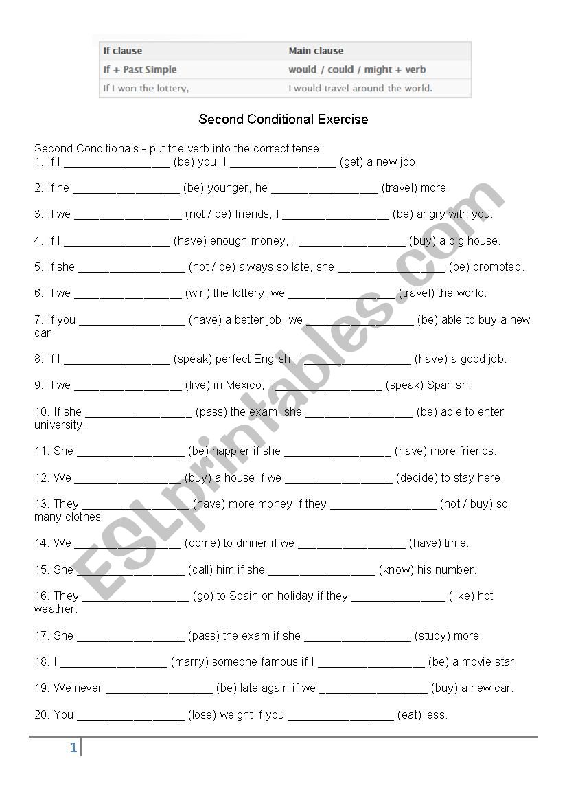 second conditional worksheet