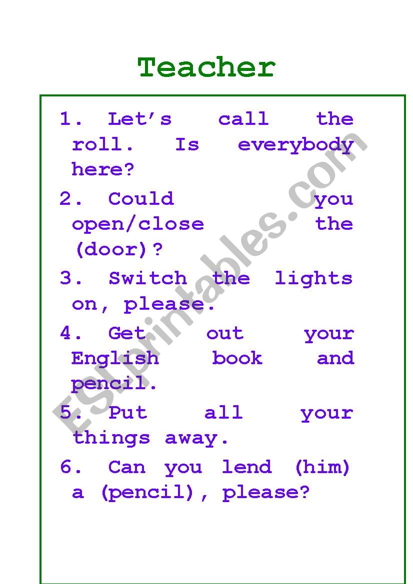 classroom worksheet