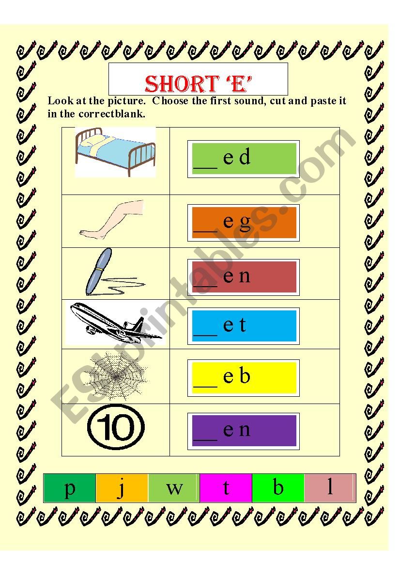 Short E  worksheet