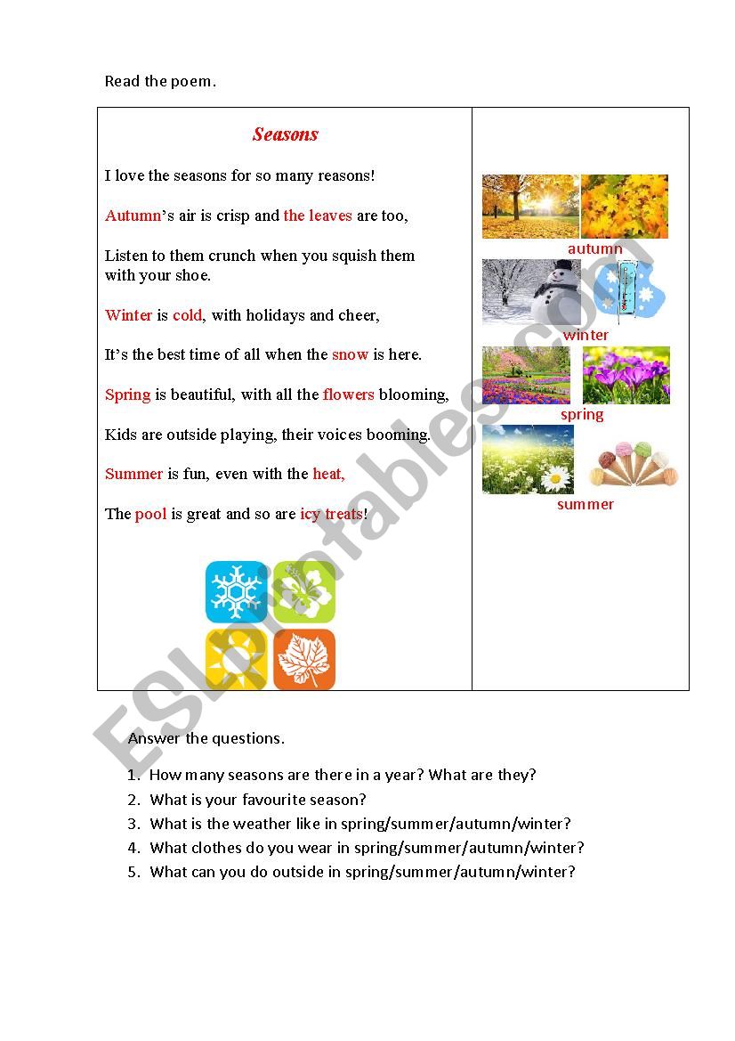 SEASONS worksheet