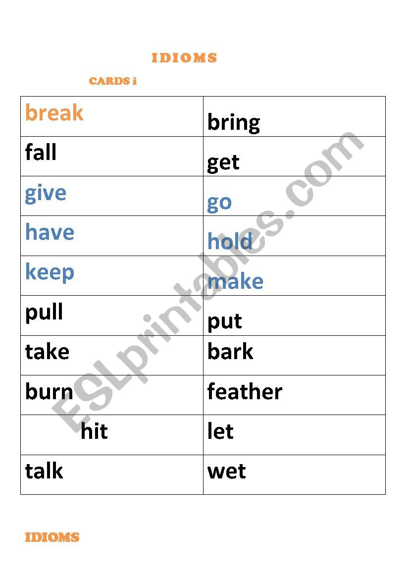 IDIOMS worksheet