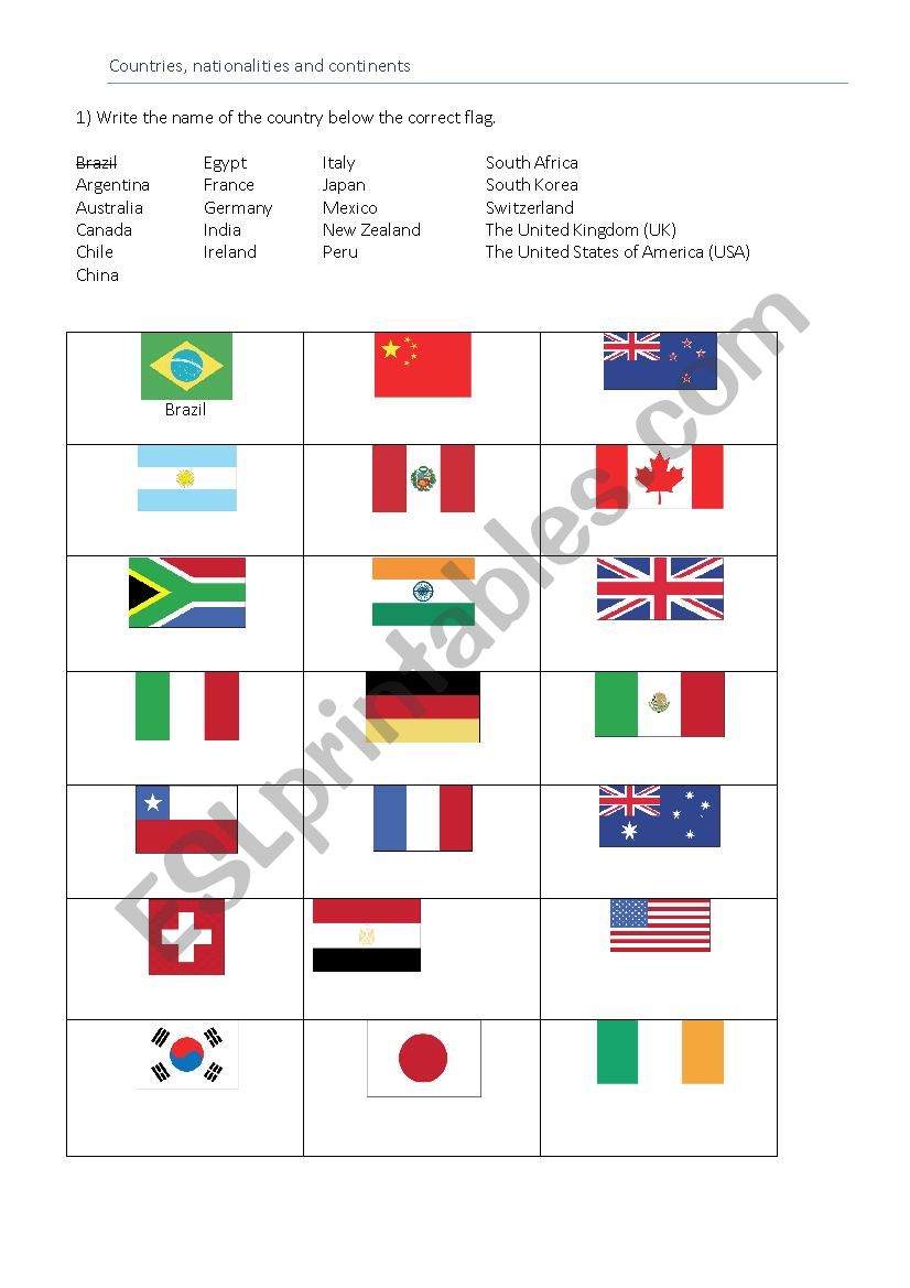 Countries and nationalities worksheet