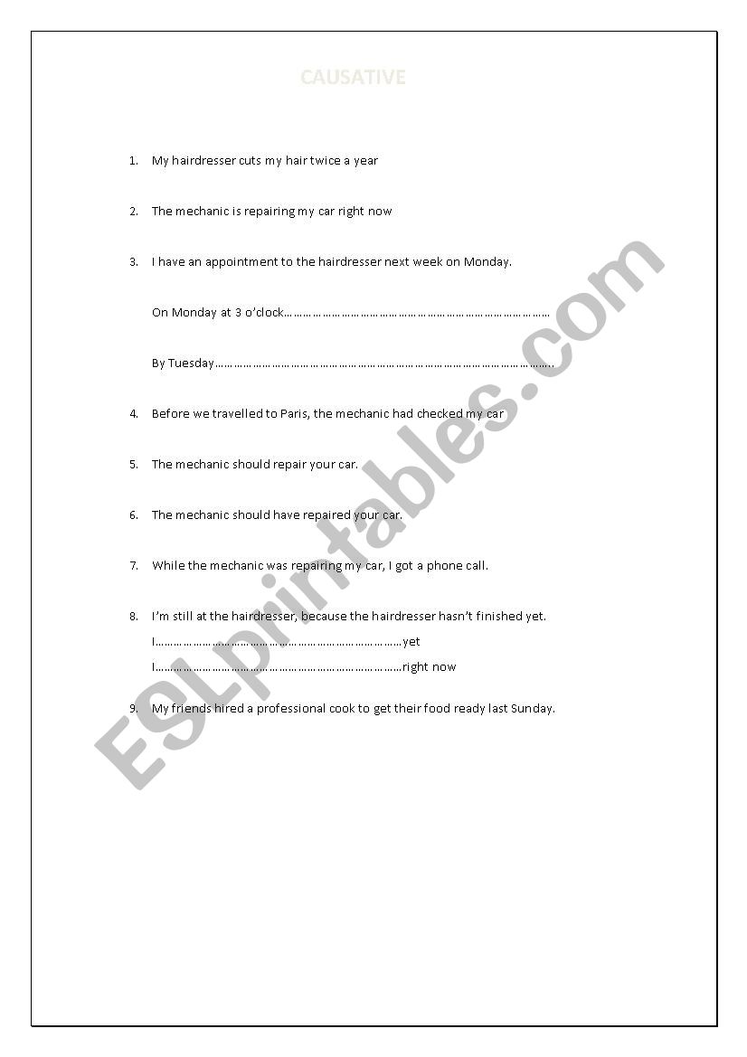 Causative worksheet