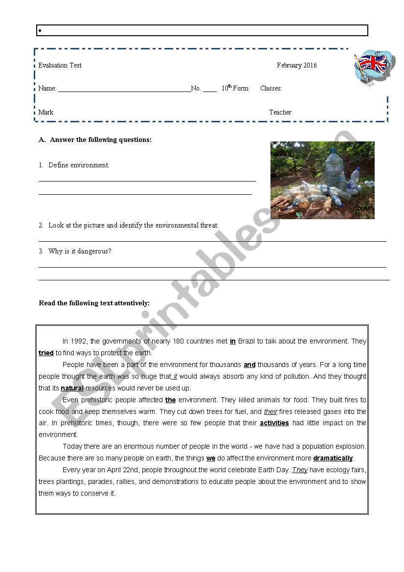 Test about environment worksheet