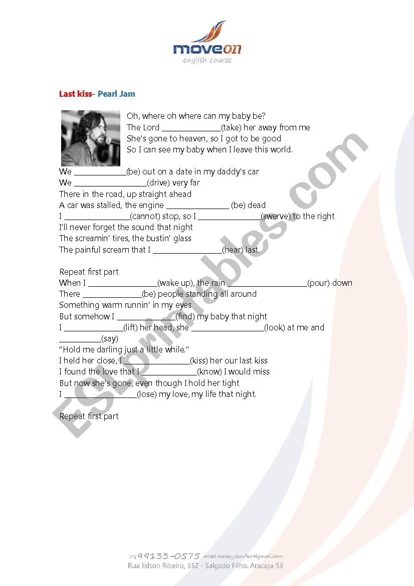 Last kiss Pearl Jam worksheet