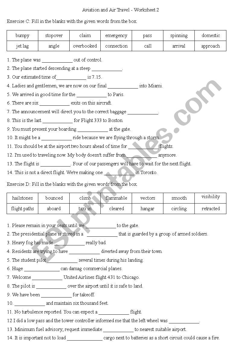 Aviation and Air Travel - Worksheet 2