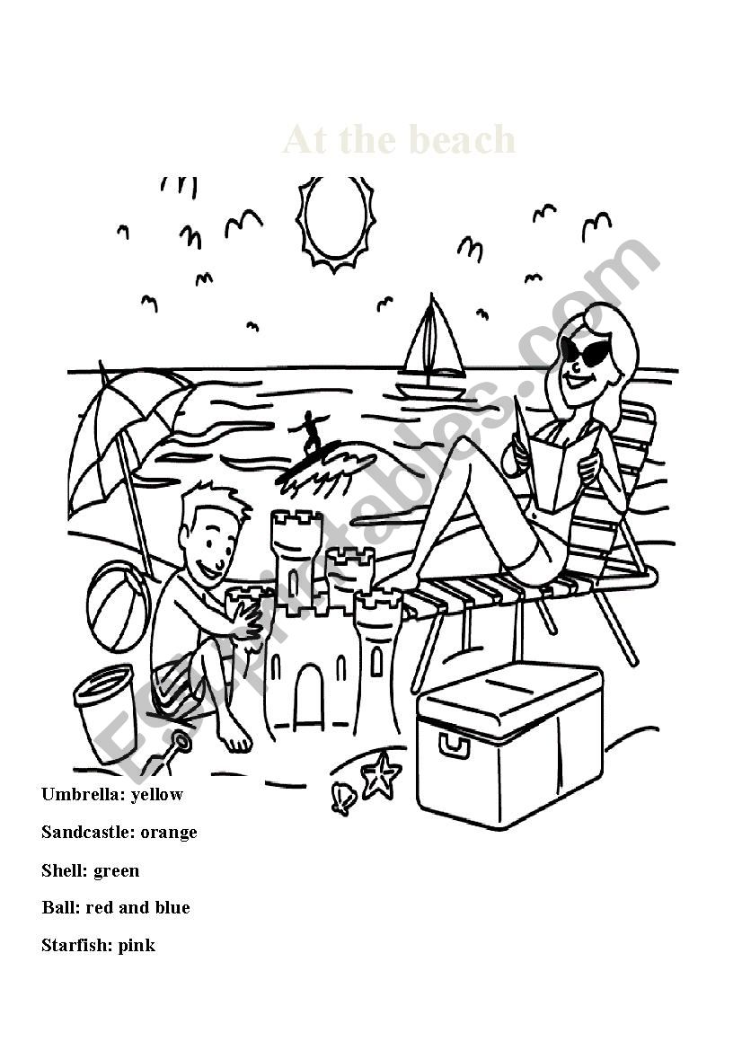 color things at the beach worksheet