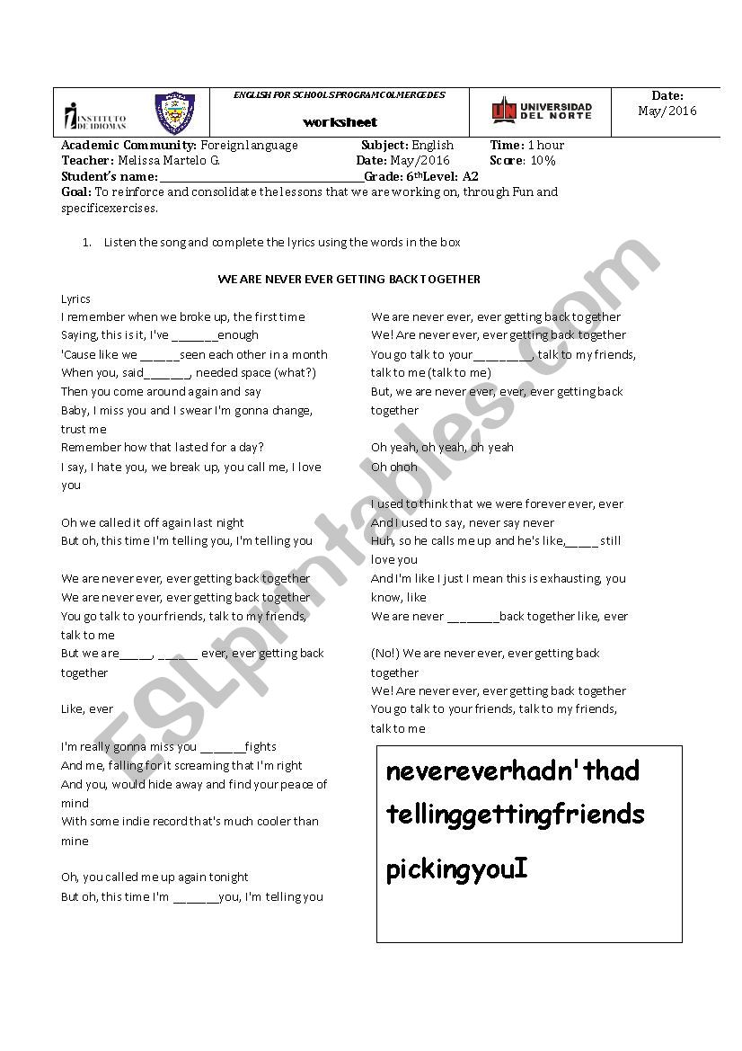 Listening exercise worksheet