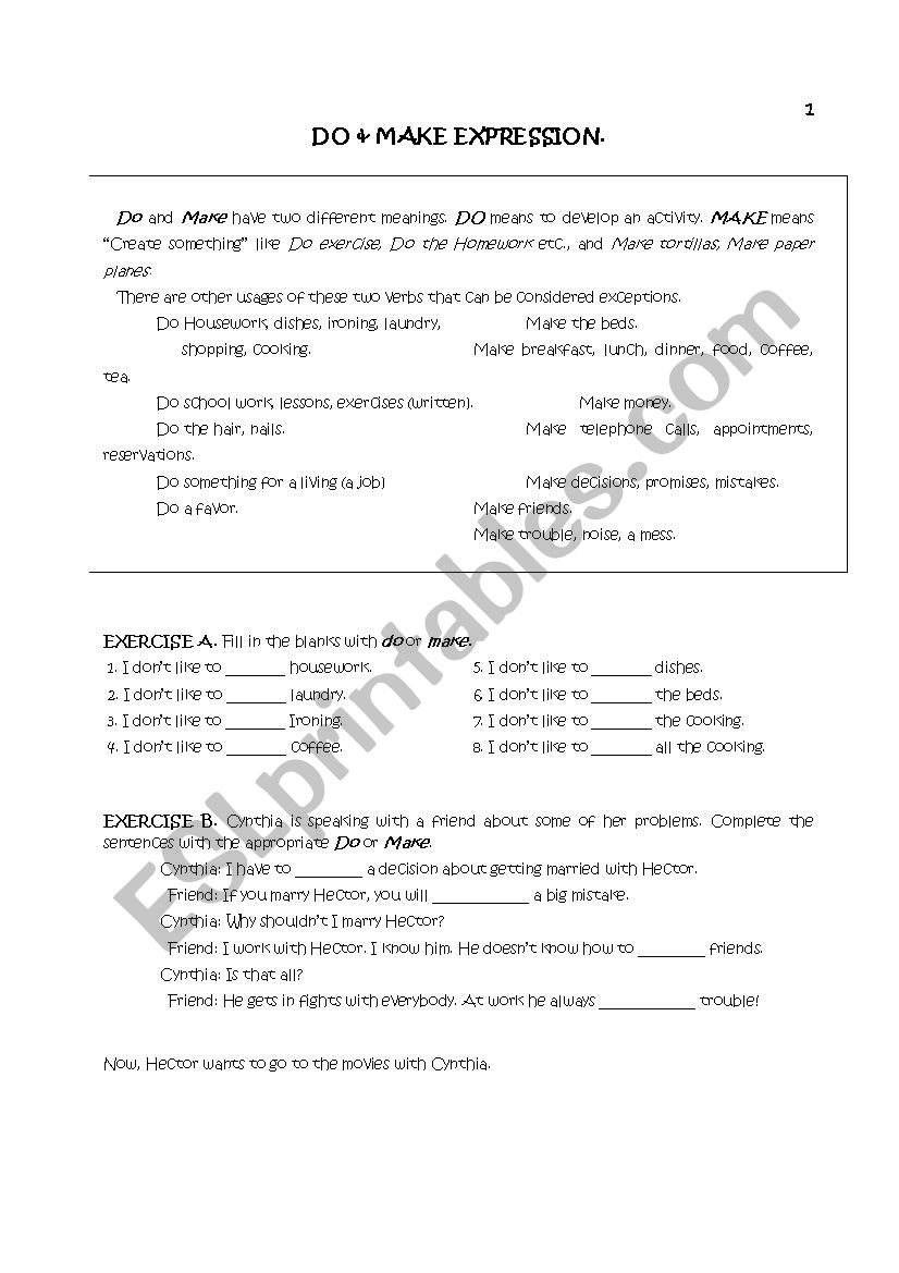 Do vs. Make worksheet