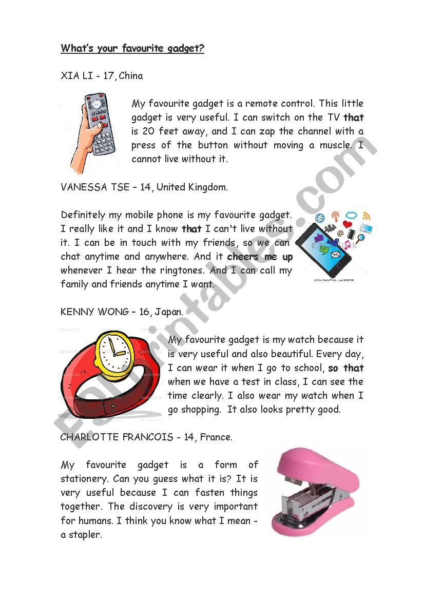 My favourite Gadget worksheet