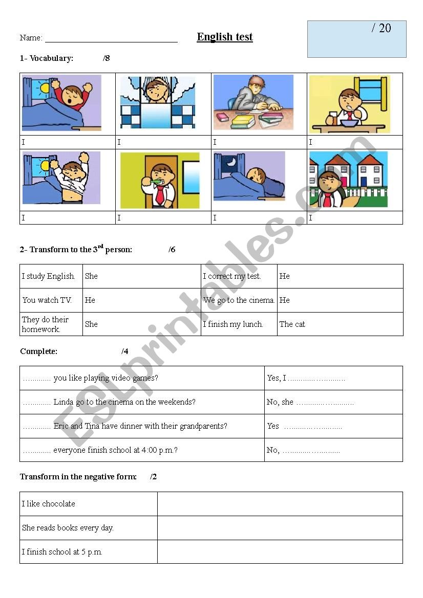 daily routine and present simple test