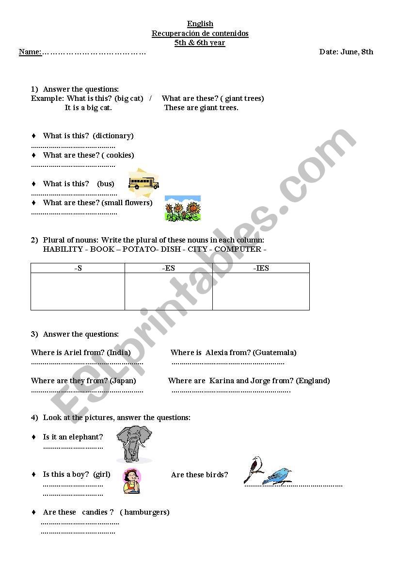 test worksheet