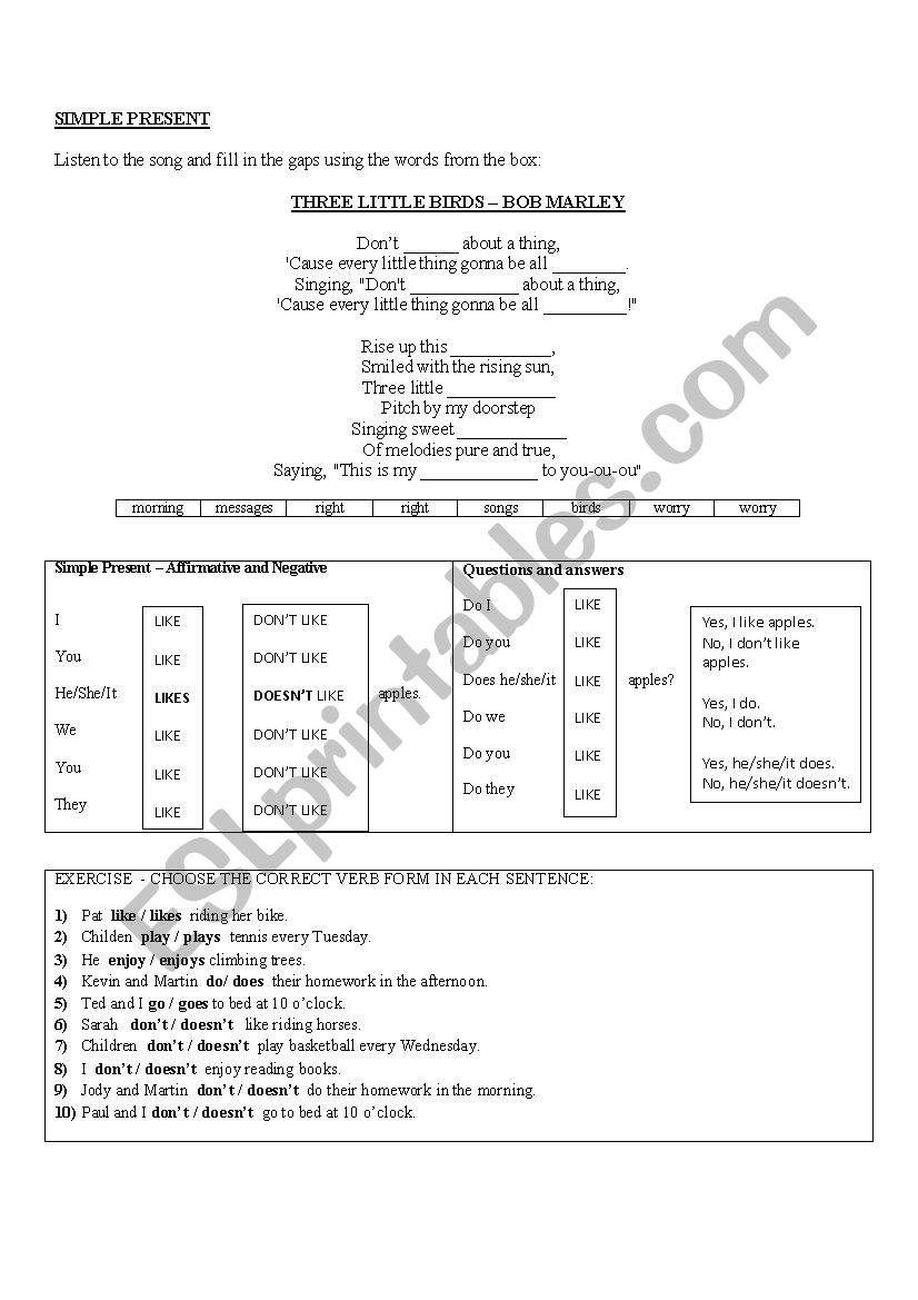 Simple present worksheet