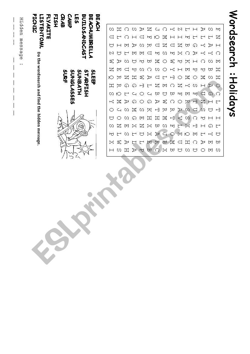 holidays wordearch worksheet