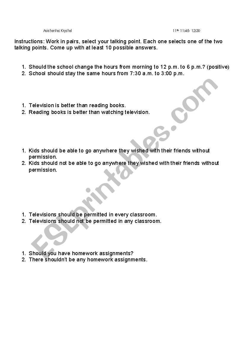 debate topics worksheet