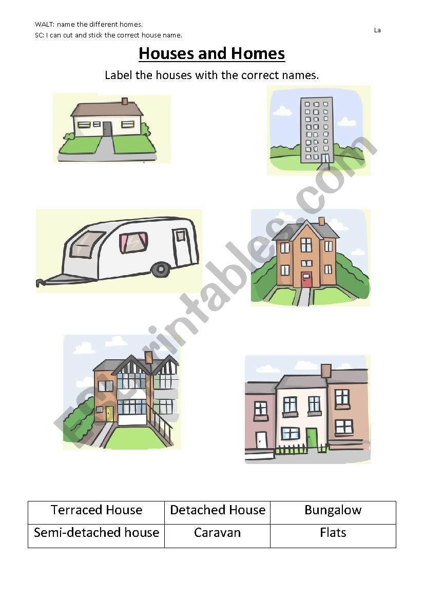 types of houses worksheet