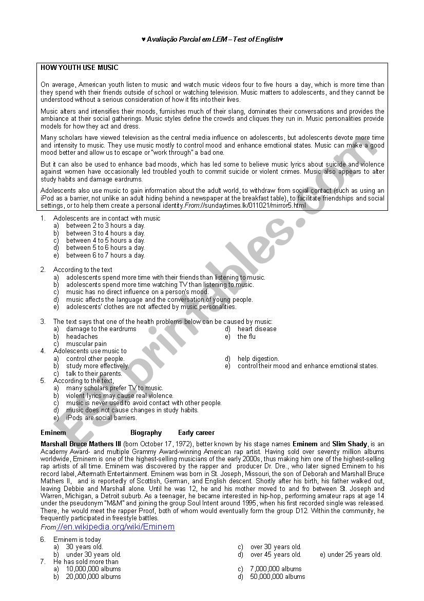 Reading Comprehension worksheet