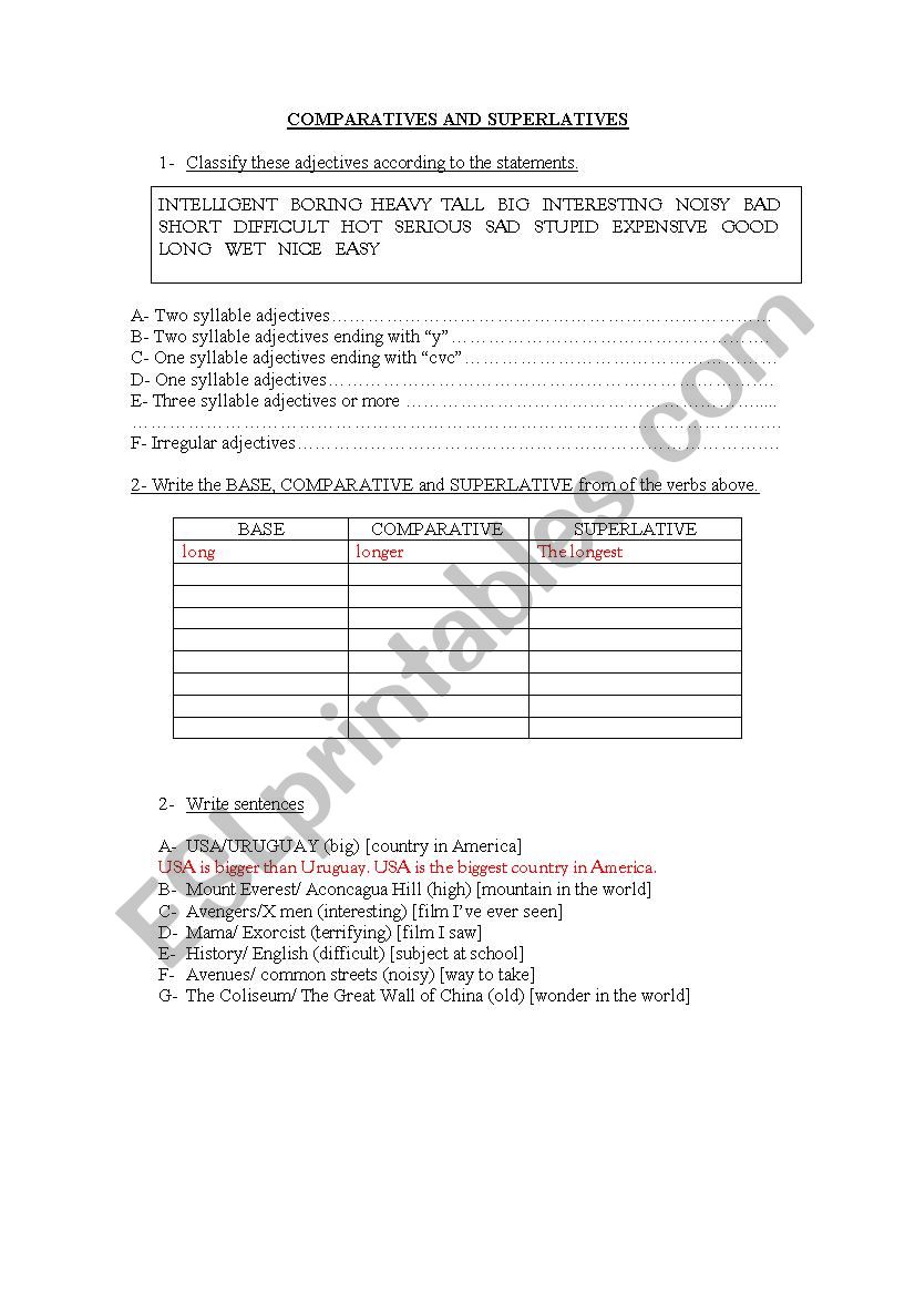 COMPARATIVES AND SUPERLATIVES worksheet