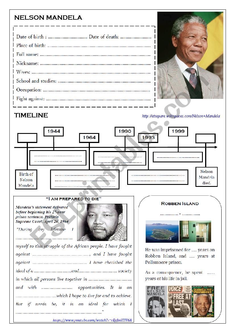 NELSON MANDELA ESL Worksheet By Melscott26