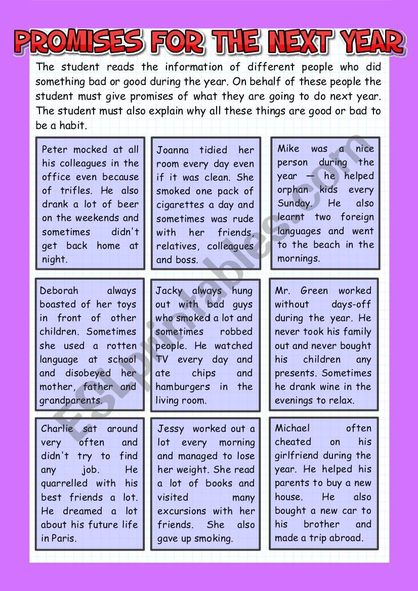 Speaking activity - Promises (will vs. be going to) 